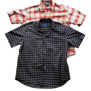 Towncraft Mens Shirt Large Lot Of Two Short Sleeve Plaid Button Down Casual Red